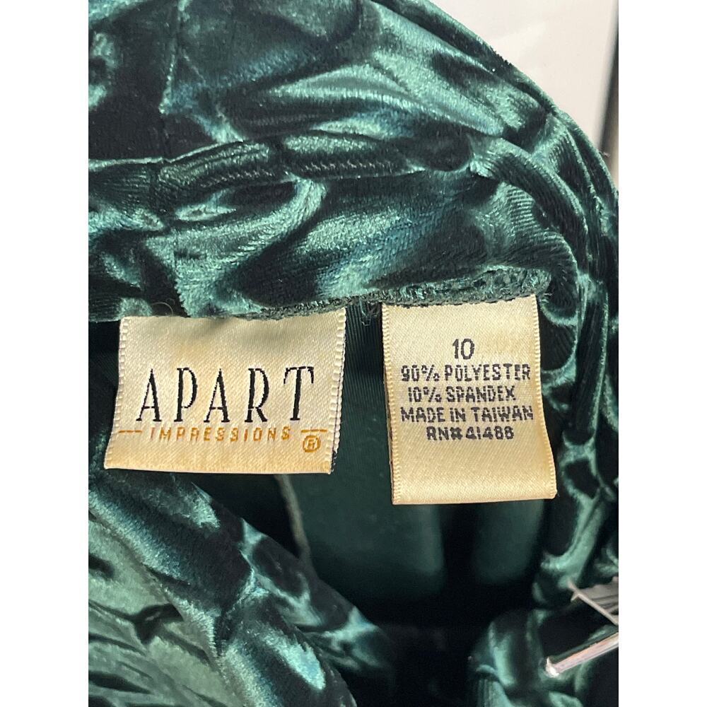 VTG 90s Apart Impressions Emerald Green Textured Velvet Mock Neck Dress Size 10 - Picture 4 of 4
